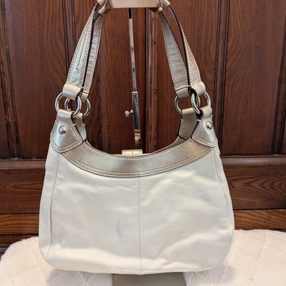 Coach F17219 Soho Lynn Ivory White & Gold Leather Hobo Shoulder Bag Purse - Picture 3 of 16